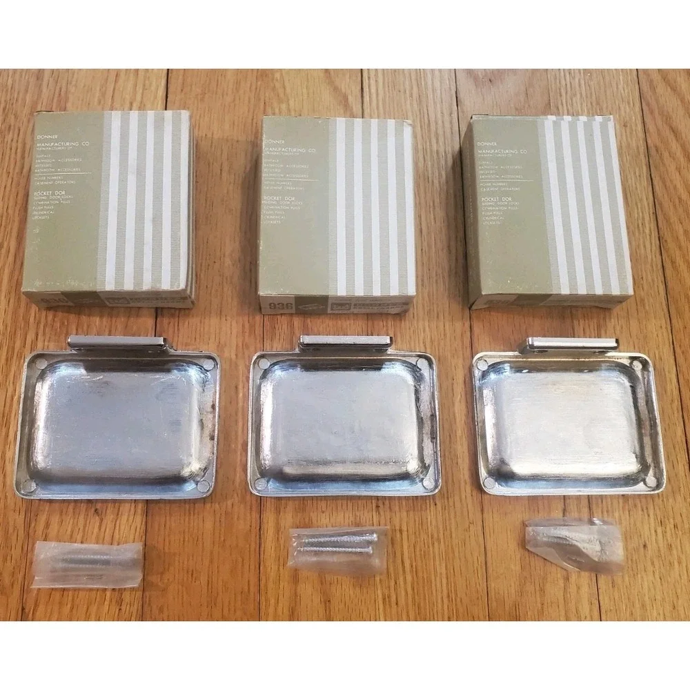 Lot of 3 Vintage Donner Chrome Soap Dishes NOS 1980s Stainless Wall Mount Retro